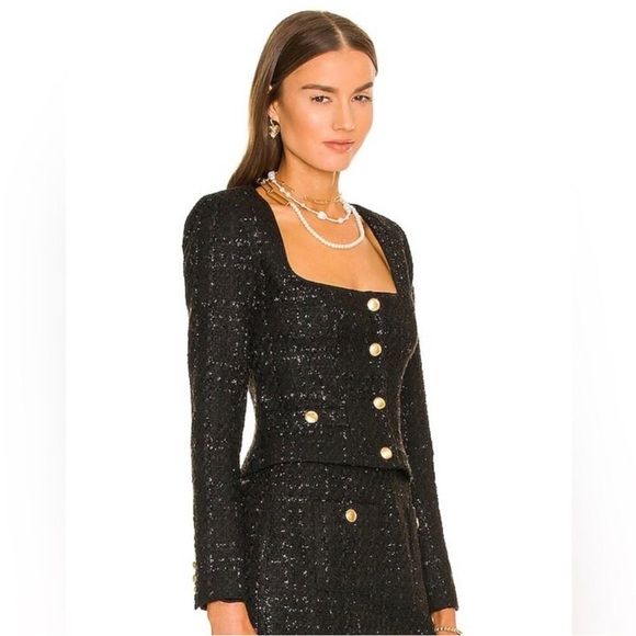 Revolve Assignment Bianca Jacket in Black Tweed Revolve Square Neck Size XS NWOT - Picture 10 of 16